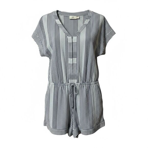 Vineyard Vines Womens Size Medium Blue White Stripe Seersucker Romper - Picture 1 of 5